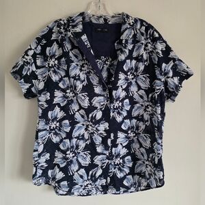 LAFAYETTE 148 | 100% Cotton Button Down Shirt Swiss Dot Semi-sheer Navy Sz L